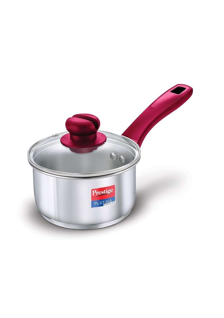 Prestige Platina Popular Stainless Steel Gas and Induction Compatible Sauce Pan | With Lid - Indya