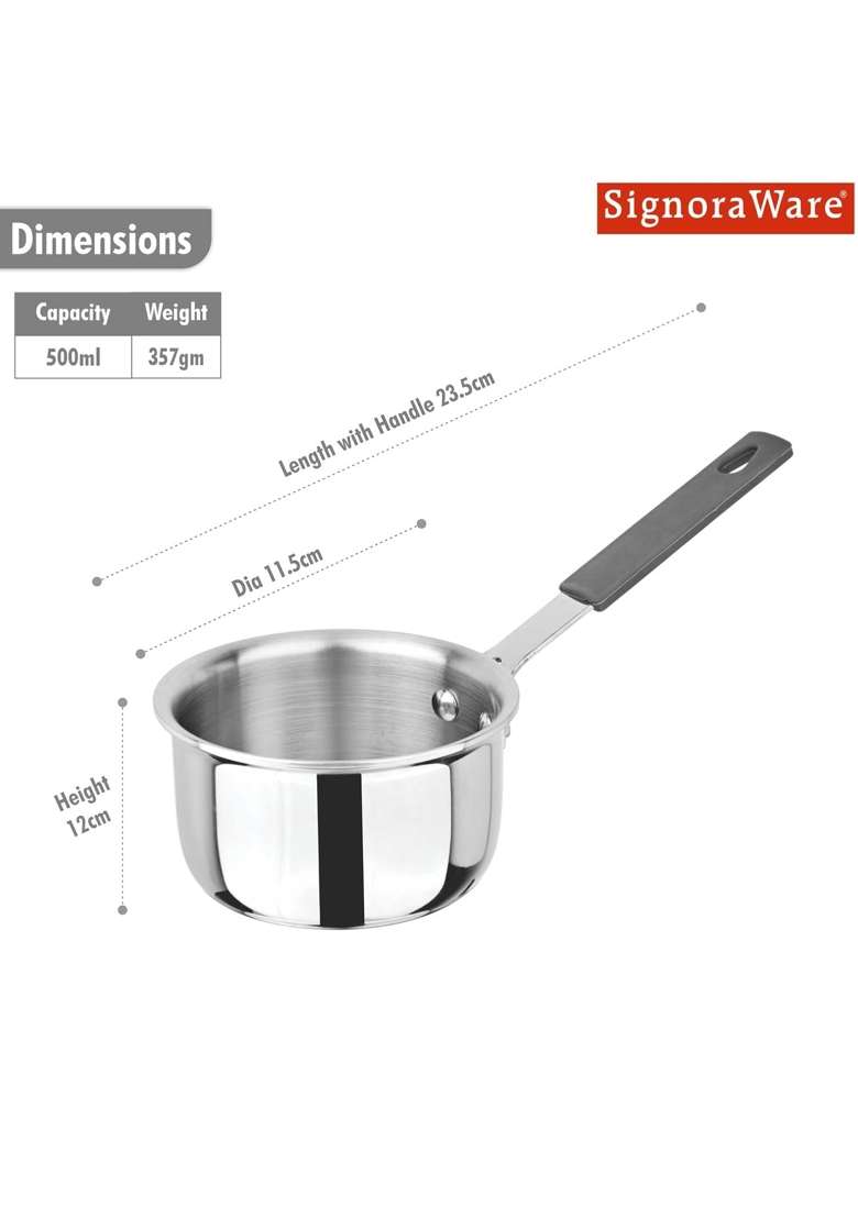 SIGNORA WARE SignoraWare Artista Tri-Ply Stainless Steel Mini Saucepan | 500 ml | 16.9 fl oz | 10 cm | 3.9 Inch | Microwave Safe - Indya