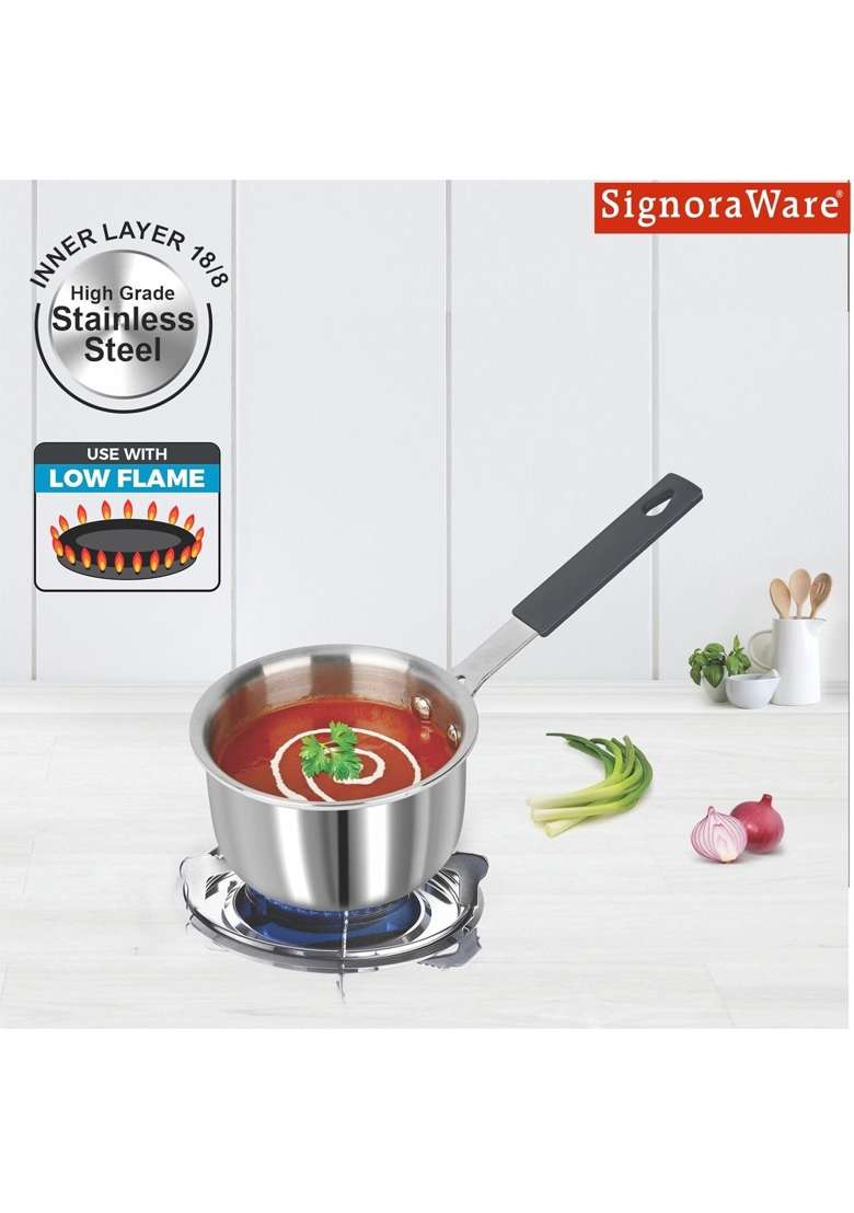 SIGNORA WARE SignoraWare Artista Tri-Ply Stainless Steel Mini Saucepan | 500 ml | 16.9 fl oz | 10 cm | 3.9 Inch | Microwave Safe - Indya
