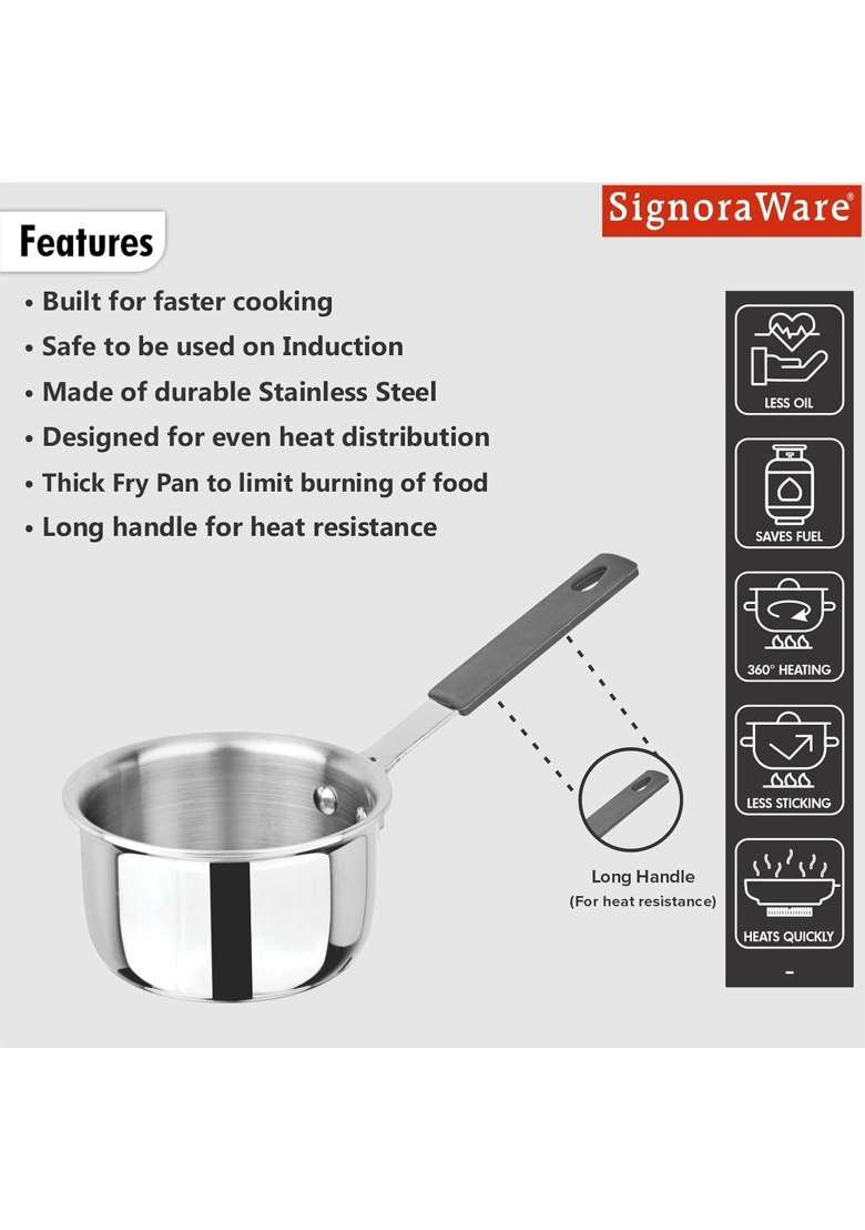 SIGNORA WARE SignoraWare Artista Tri-Ply Stainless Steel Mini Saucepan | 500 ml | 16.9 fl oz | 10 cm | 3.9 Inch | Microwave Safe - Indya