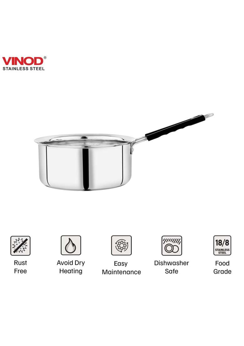 Vinod Stainless Steel Royal Saucepan | 1500 ml | 50.7 fl oz | 18.5 cm | 7.3 Inch | Induction Compatible - Indya