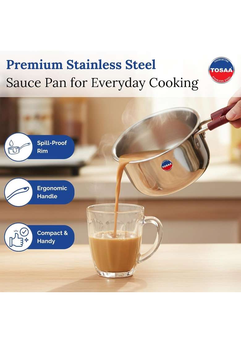 Tosaa Stainless Steel Sauce PAN | 1600 ml | 54.1 fl oz | 16 cm | 6.3 Inch - Indya