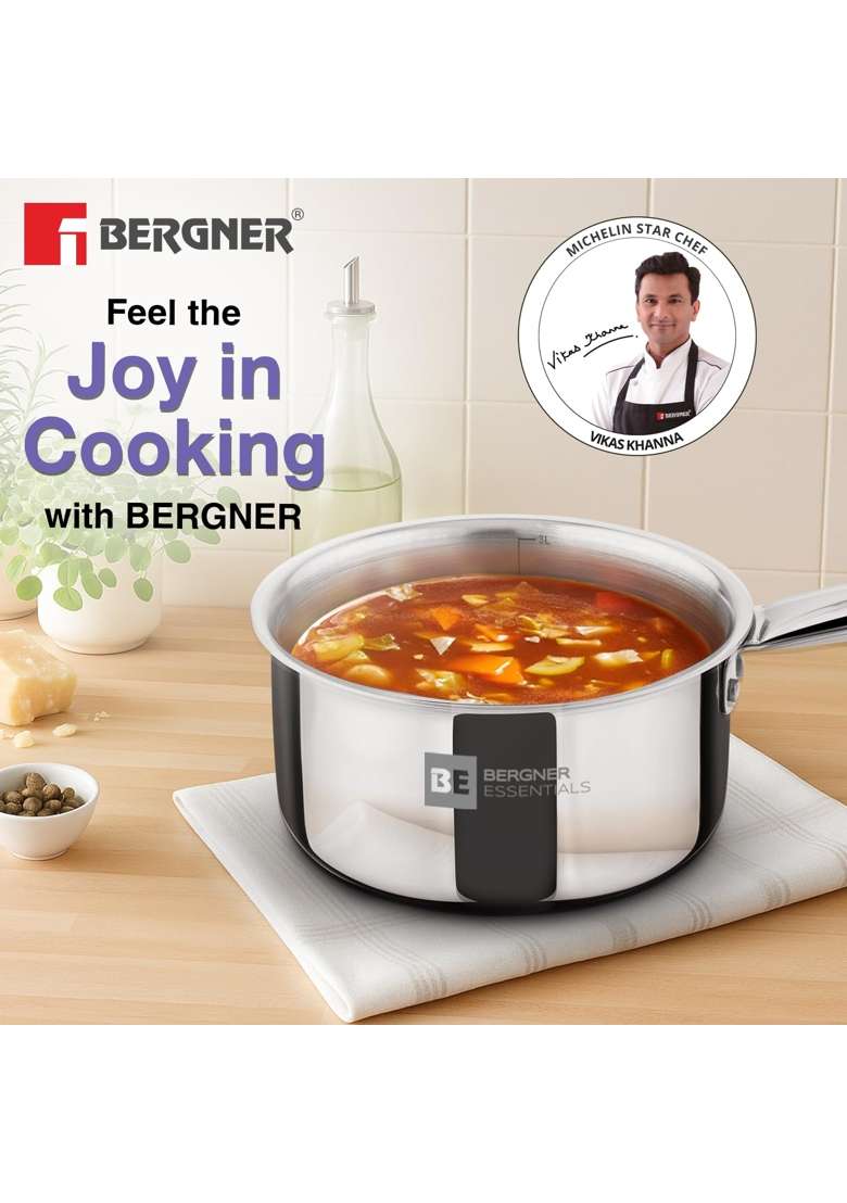 BERGNER BE Essetials Era Tri-Ply Stainless Steel | 3 L | 3.2 Qt | 20 cm | 7.9 Inch | Induction Compatible | Food Safe - Indya