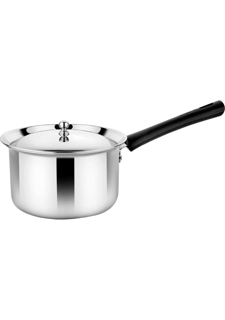 Prabha Heavy Gauge Encapsulated Base Stainless Steel Induction Base Virgo Saucepan | 2 L | 2.1 Qt | 18 cm | 7.1 Inch | With Lid - Indya