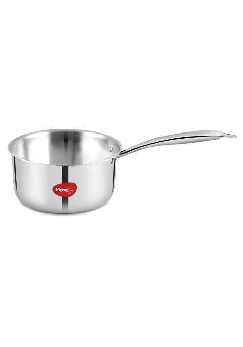 Pigeon Elite Stainless Steel Triply Sauce Pan | 1.2 L | 1.3 Qt | 14 cm | 5.5 Inch | Induction Compatible