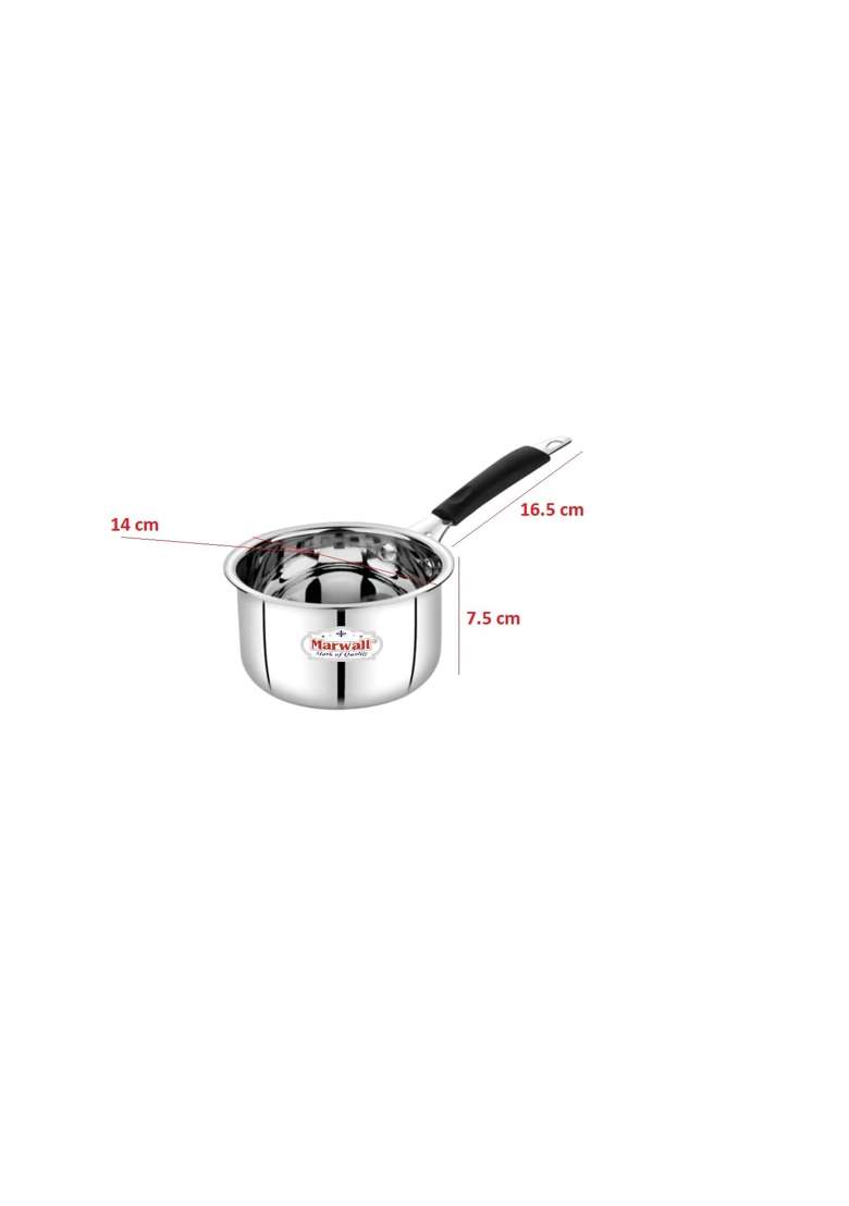 MARWALL Stainless Steel Thick Saucepan Tea Pan Milk Pan with Cool-Touch Bakelite Handle | 0.5 L | 0.5 Qt | 12 cm | 4.7 Inch - Indya