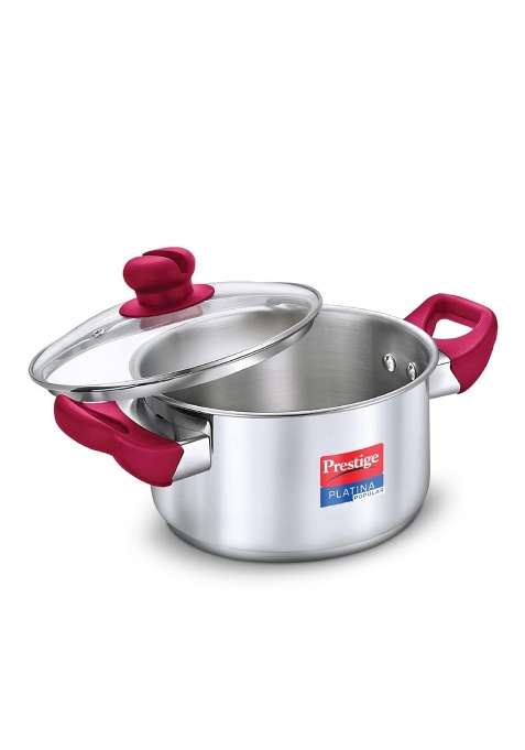 Prestige Platina Popular Stainless Steel Gas and Induction Compatible Casserole | 2 L | 2.1 Qt | With Lid