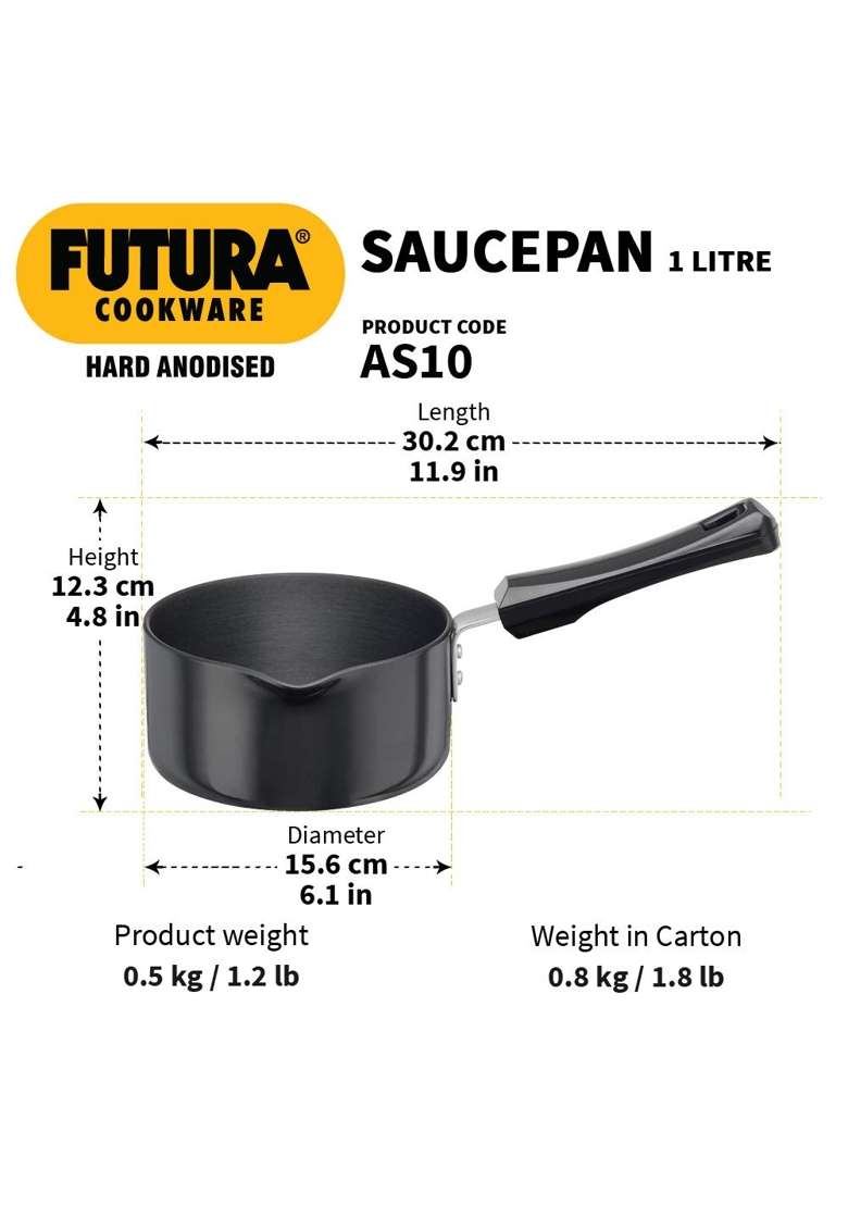 Hawkins Futura Hard Anodised Ezee-Pour Saucepan Without Lid | 1 L | 1.1 Qt - Indya