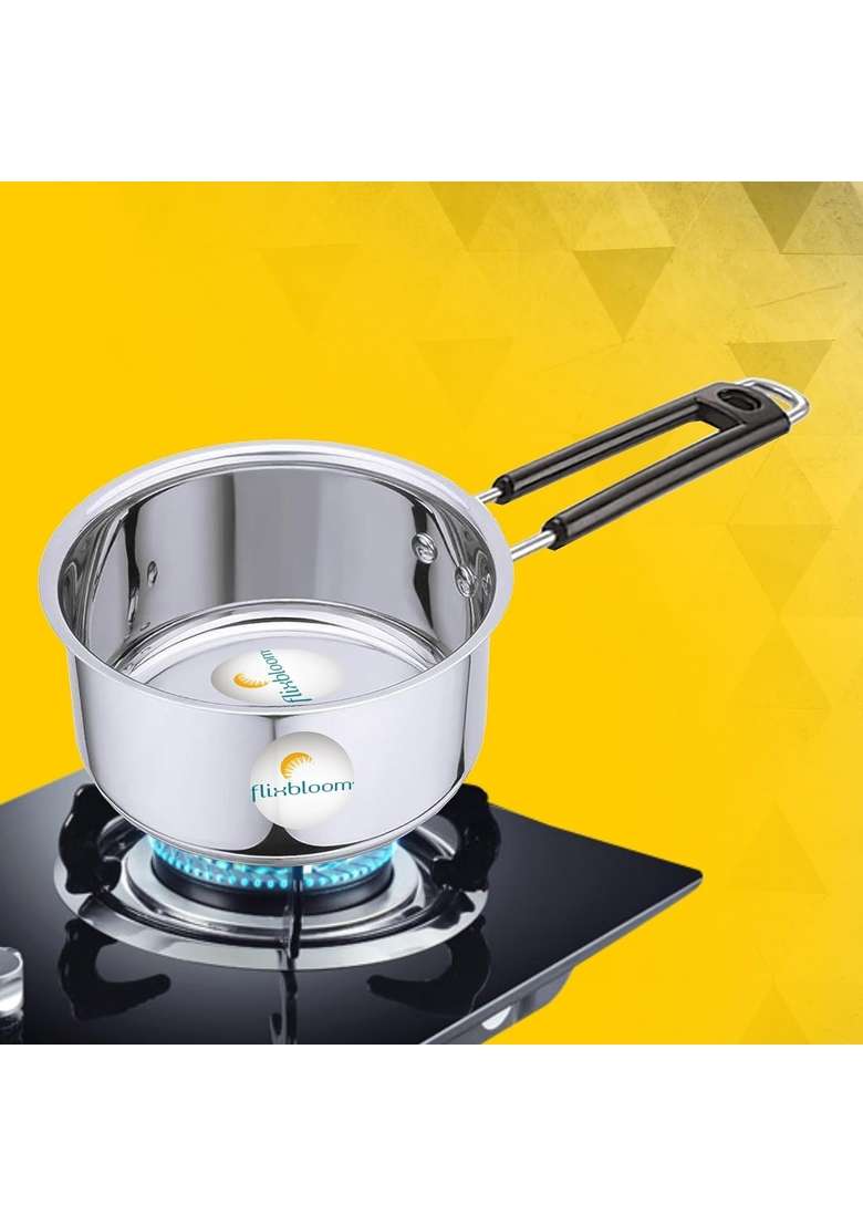 FLIXBLOOM Modern Heavy Gauge Stainless Steel Saucepan Tea Pan | 3 L | 3.2 Qt | Induction Compatible - Indya