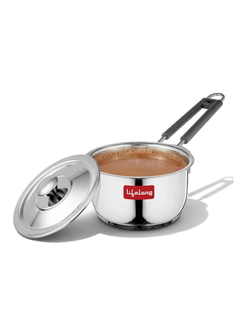Lifelong Stainless Steel Heavy Bottom Saucepan with Stainless Steel Lid and Knobs | 1.6 L | 1.7 Qt | 18 cm | 7.1 Inch | Induction Compatible - Indya