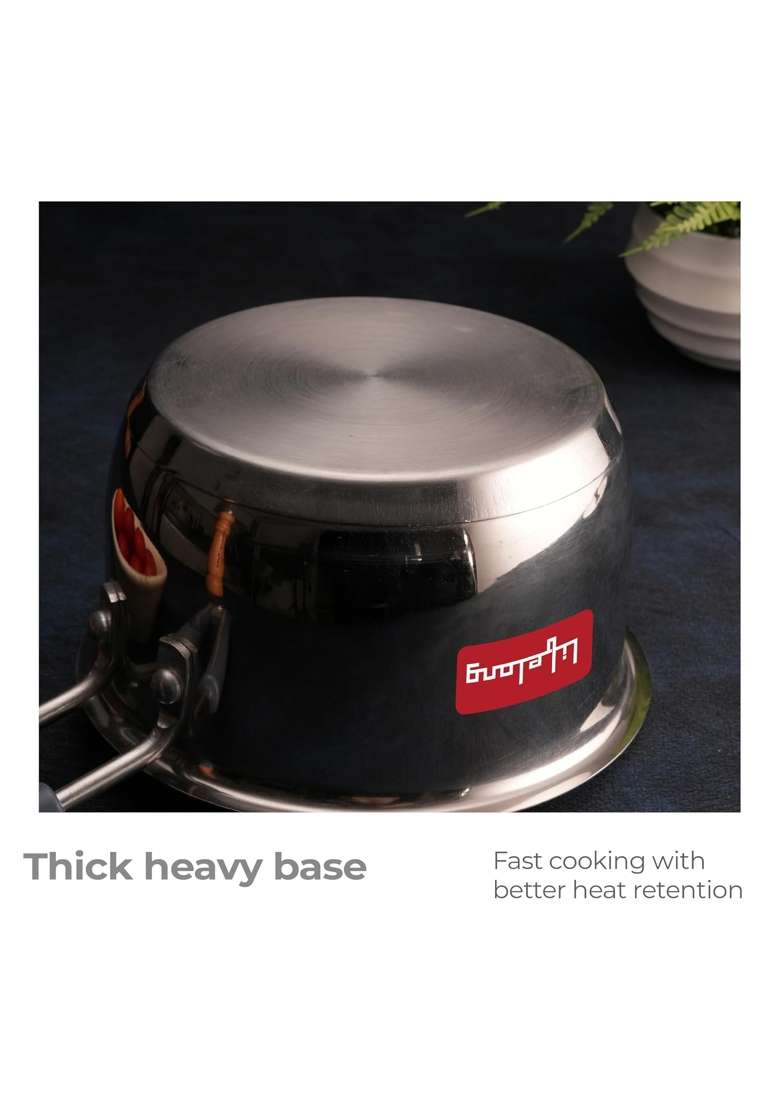 Lifelong Stainless Steel Heavy Bottom Saucepan with Stainless Steel Lid and Knobs | 1.6 L | 1.7 Qt | 18 cm | 7.1 Inch | Induction Compatible - Indya