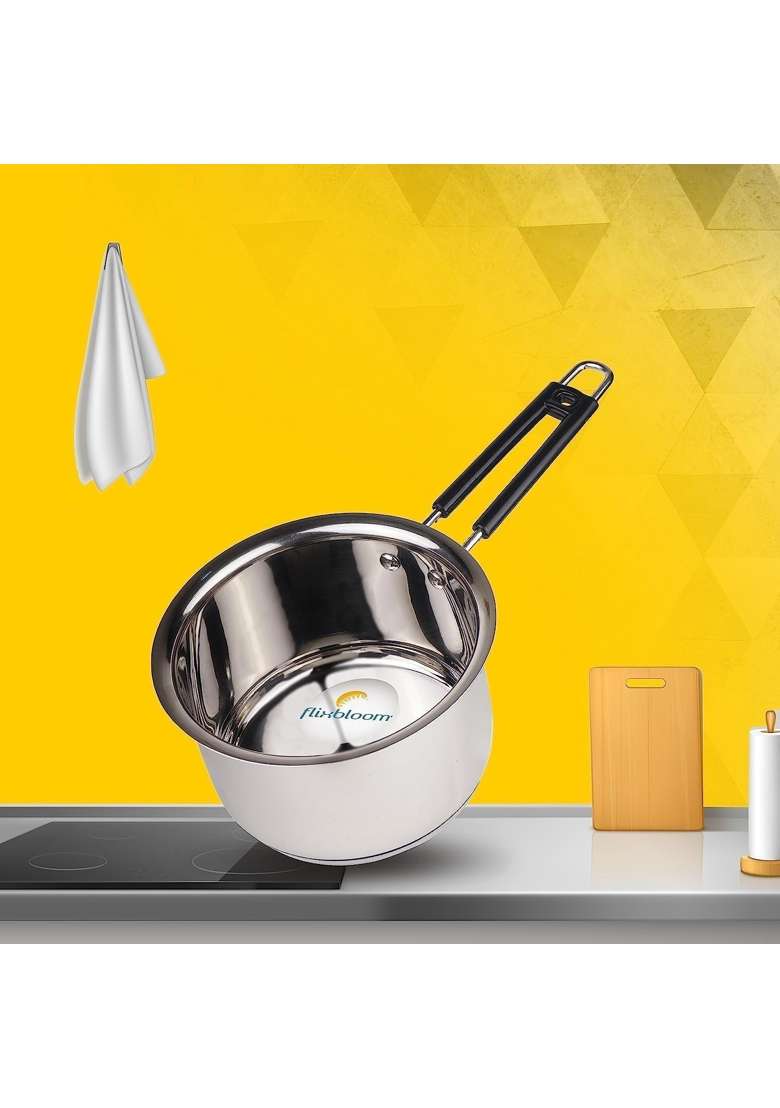 FLIXBLOOM Kitchen Special Heavy Gauge Stainless Steel Saucepan Tea Pan | 1.5 L | 1.6 Qt | Induction Compatible - Indya
