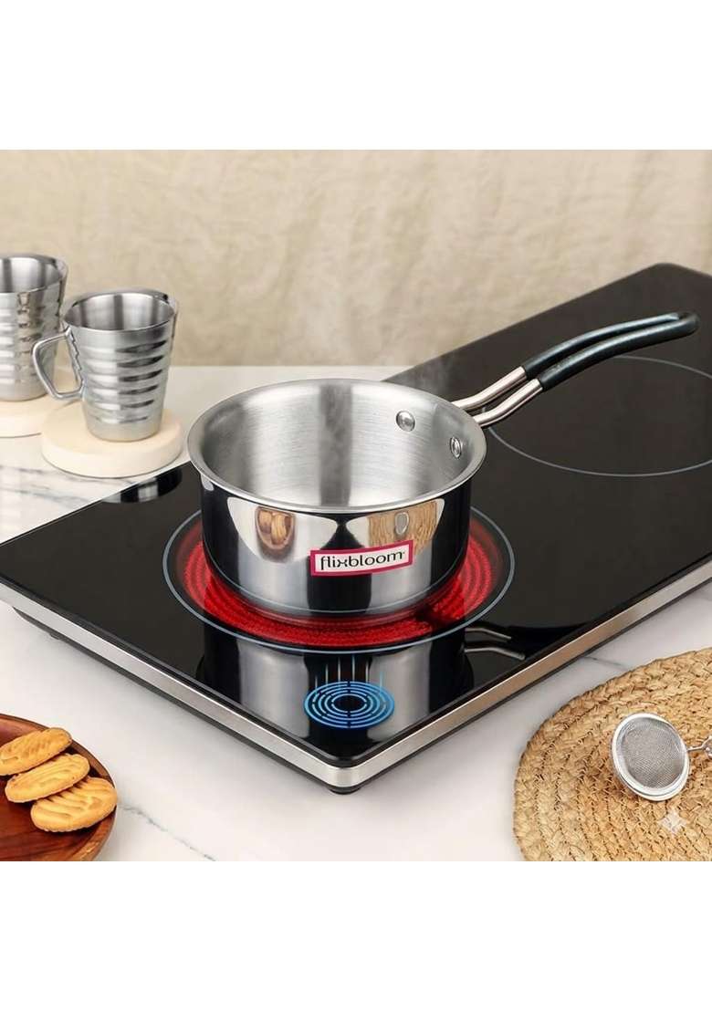 FLIXBLOOM Grandeur Triply Stainless Steel Thick Guage Induction Base Cookware LPG | 1 L | 1.1 Qt - Indya