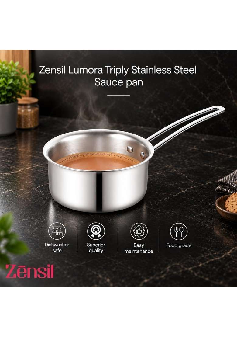 ZENSIL Lumora Triply Stainless Steel Tea Pan | 1.5 L | 1.6 Qt | 14 cm | 5.5 Inch | Induction Compatible | Heavy Bottom - Indya