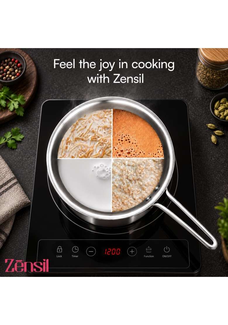 ZENSIL Lumora Triply Stainless Steel Tea Pan | 1.5 L | 1.6 Qt | 14 cm | 5.5 Inch | Induction Compatible | Heavy Bottom - Indya