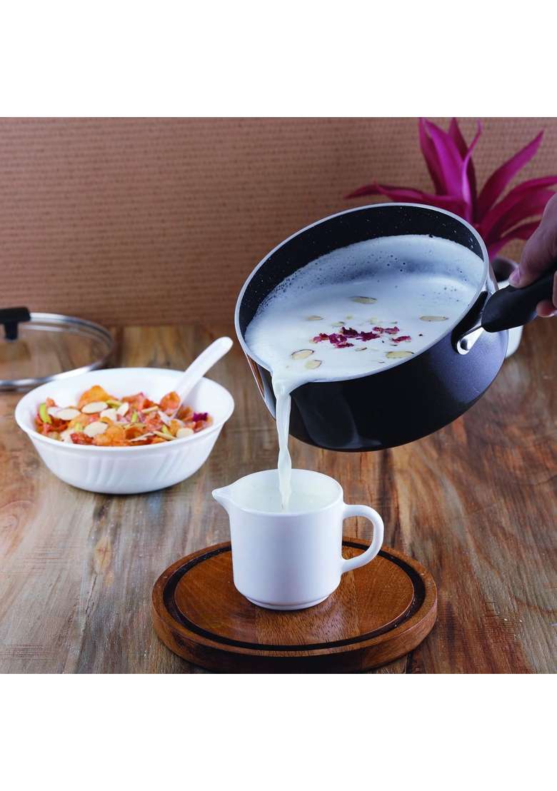 CELLO Aluminium Non-Stick Sauce Milk Pan with Glass Lid for Kitchen | 1.5 L | 1.6 Qt | Induction Compatible | PFOA Free - Indya