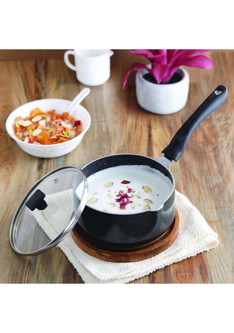 CELLO Aluminium Non-Stick Sauce Milk Pan with Glass Lid for Kitchen | 1.5 L | 1.6 Qt | Induction Compatible | PFOA Free - Indya
