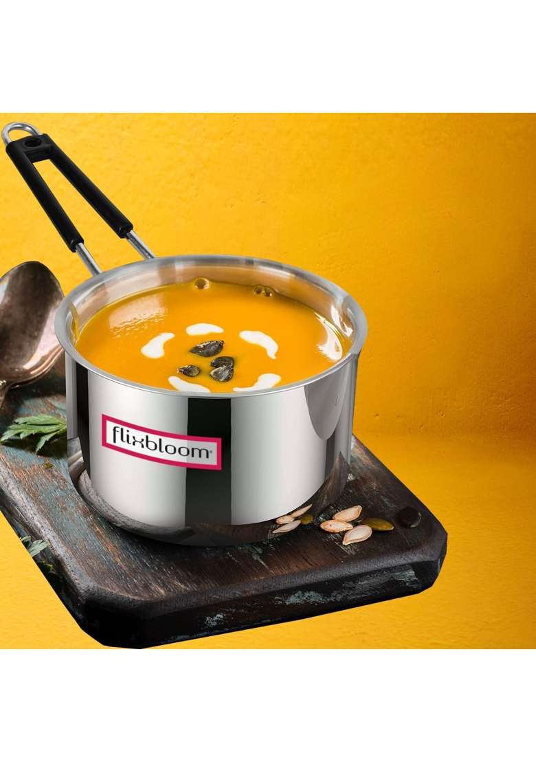 FLIXBLOOM Grandeur Stainless Steel Induction Base Cookware LPG Gas Stovetop Friendly | 2 L | 2.1 Qt | Tri-Ply - Indya