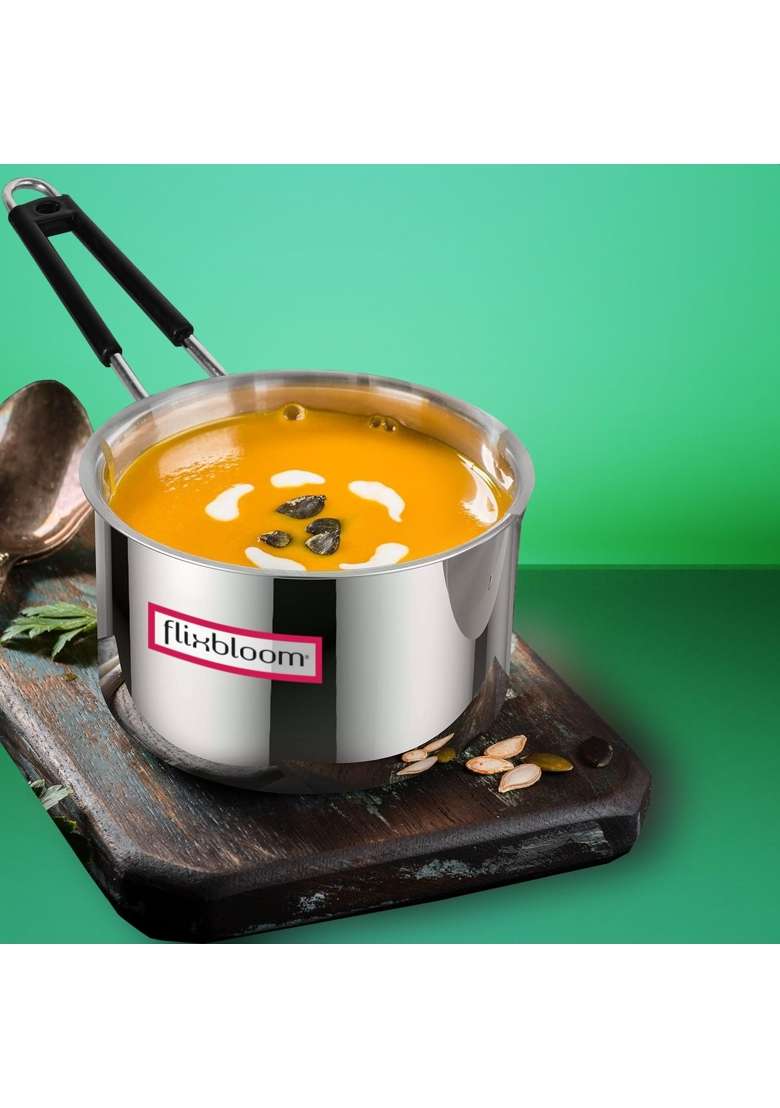 FLIXBLOOM Plus Kitchen Utensil Stainless Steel Induction Base Saucepan | 4 L | 4.2 Qt - Indya