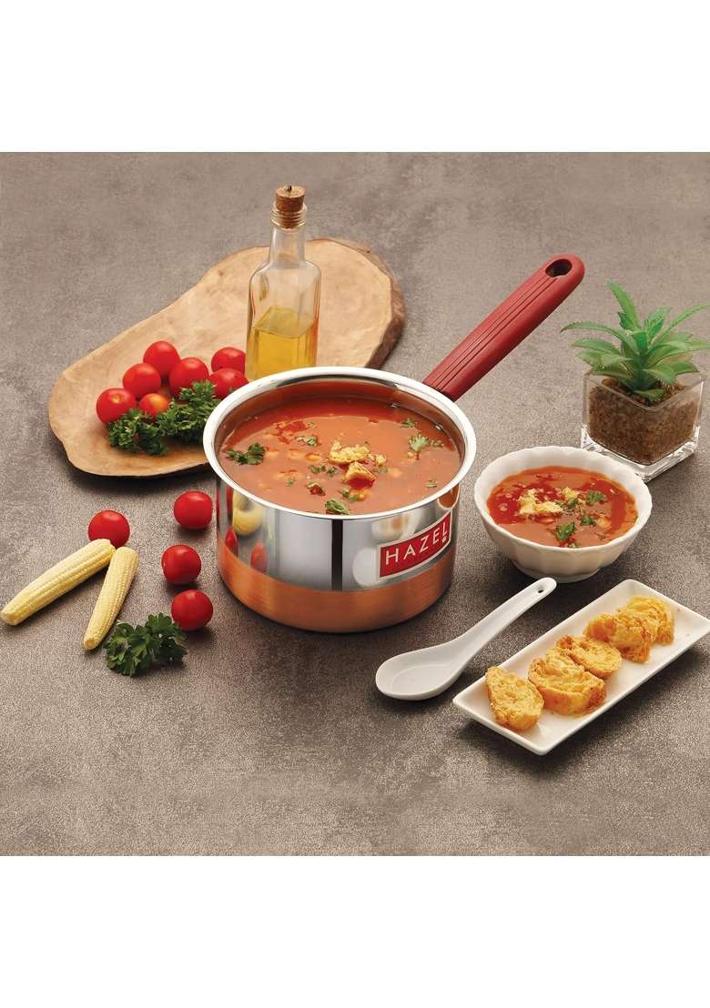 HAZEL Stainless Steel Flat Patila Cooking Pot | 1.5 L | 1.6 Qt | 16.5 cm | 6.5 Inch - Indya