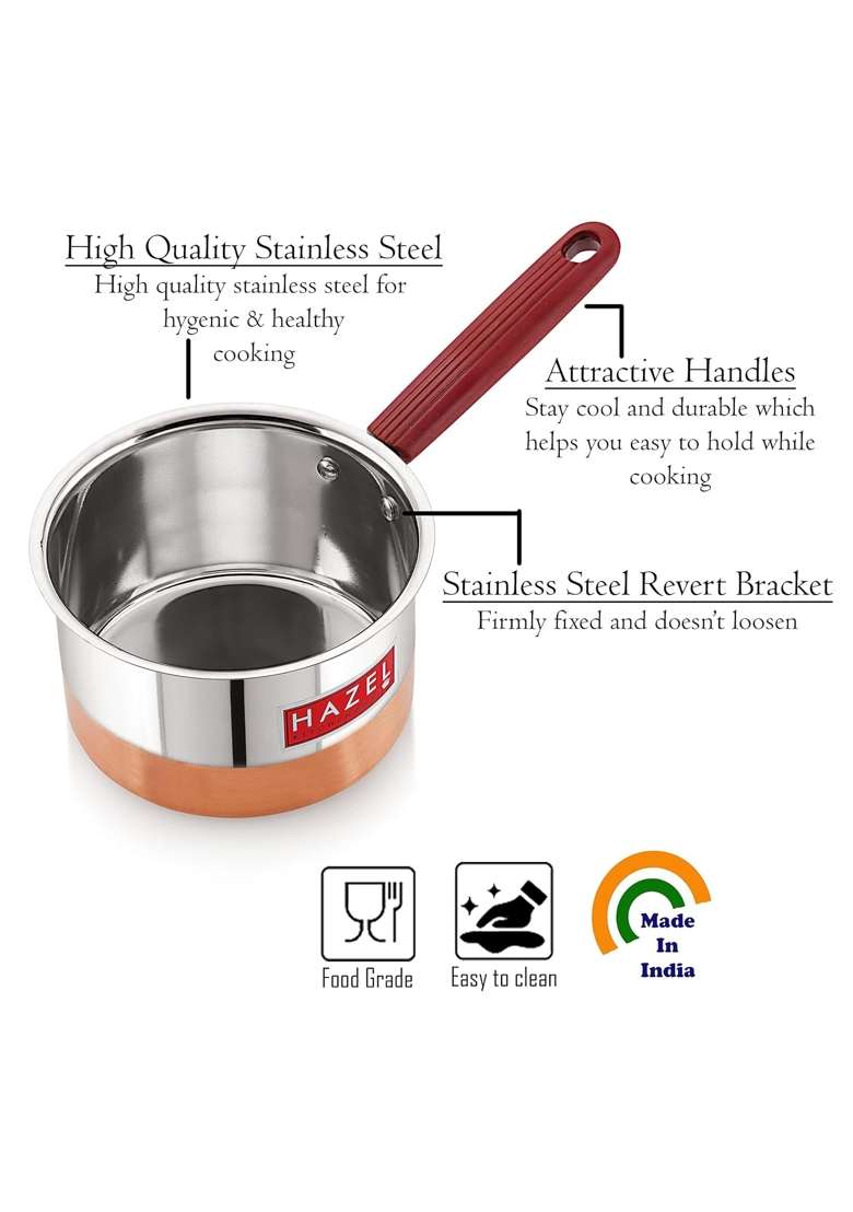 HAZEL Stainless Steel Flat Patila Cooking Pot | 1.5 L | 1.6 Qt | 16.5 cm | 6.5 Inch - Indya