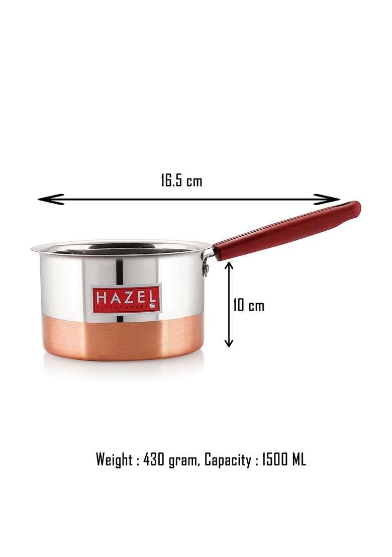 HAZEL Stainless Steel Flat Patila Cooking Pot | 1.5 L | 1.6 Qt | 16.5 cm | 6.5 Inch - Indya