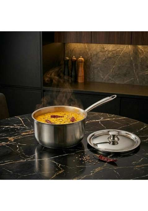 AGARO Regency Triply Stainless Steel Saucepan with Lid | 1.5 L | 1.6 Qt | 16 cm | 6.3 Inch | Induction Compatible | Dishwasher Safe | Non-Toxic