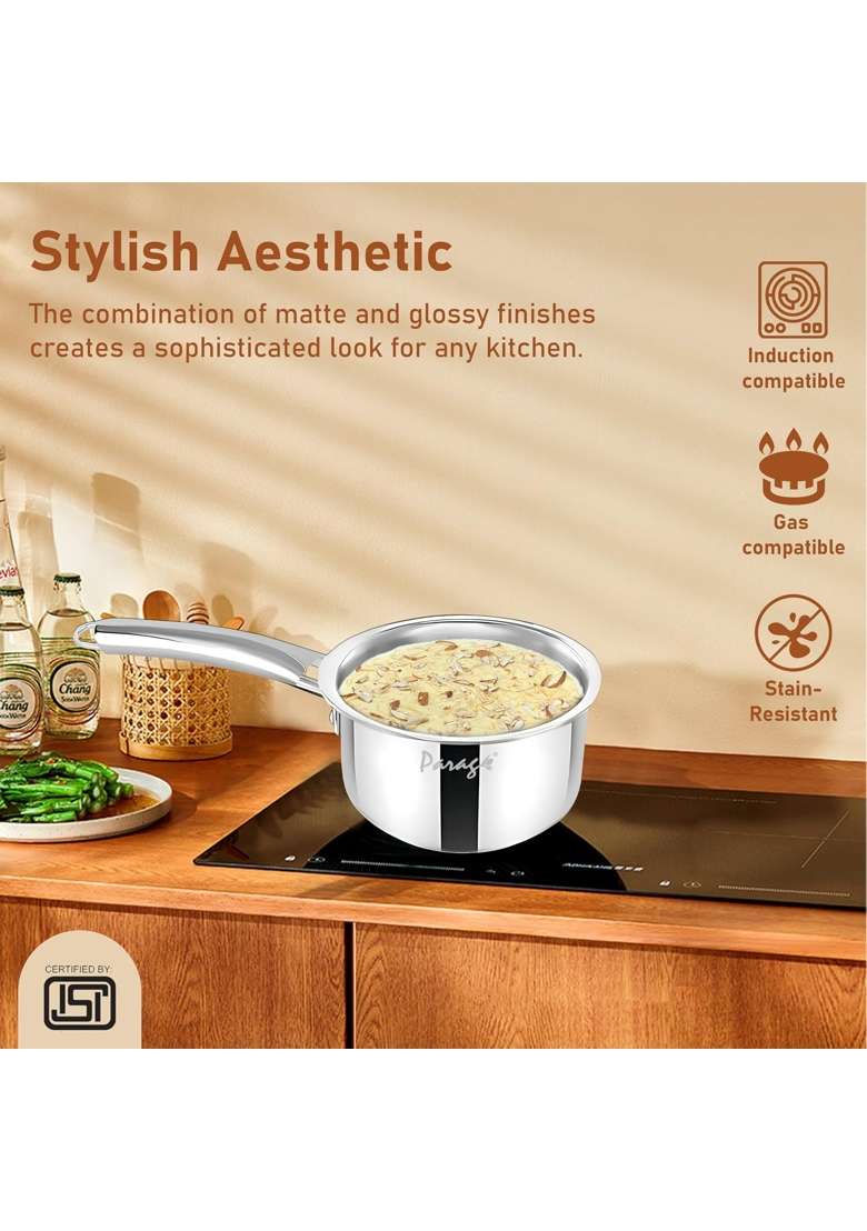 Parage Triply Stainless Steel Sauce Pan | 1.5 L | 1.6 Qt | 16 cm | 6.3 Inch | Induction Compatible | Heavy Bottom - Indya