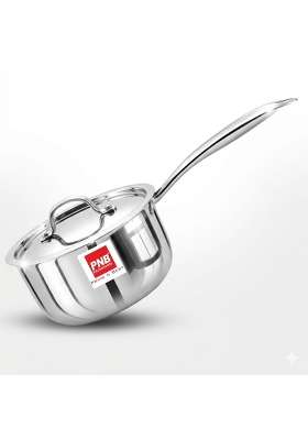 PNB Kitchenmate Triply Stainless Steel Saucepan with Steel Lid | 1.5 L | 1.6 Qt | 16 cm | 6.3 Inch | Induction Compatible | Heavy Bottom