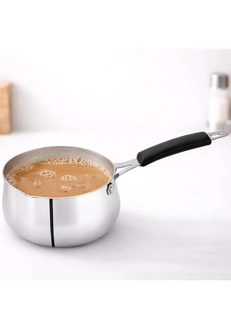 Allo Triply Stainless Steel TriPly Sauce Pan | 1.2 L | 1.3 Qt | 14 cm | 5.5 Inch | Induction Compatible | Non-Stick - Indya
