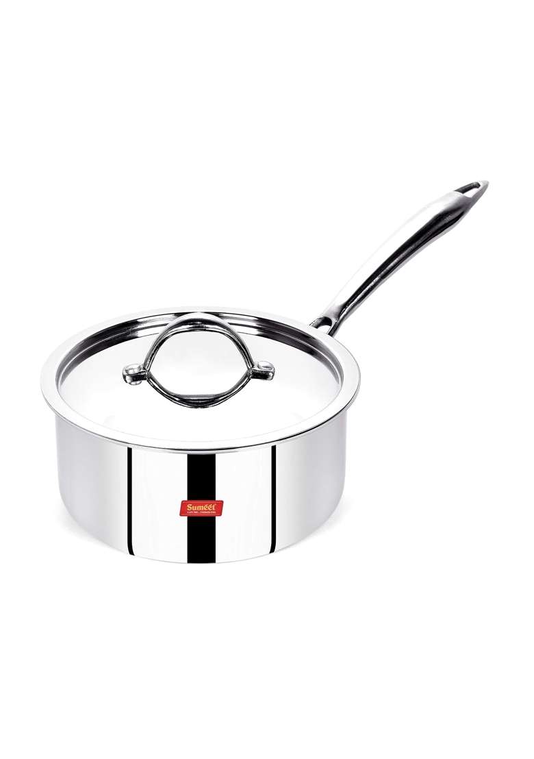 Sumeet Stainless Steel Cook Smart Triply Steel-Aluminium-Steel | 1.2 L | 1.3 Qt | 14 cm | 5.5 Inch | With Lid - Indya