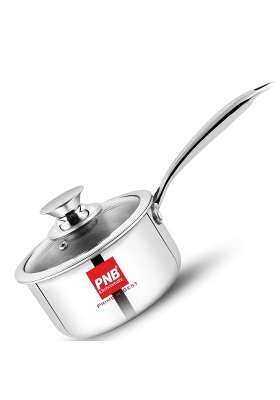 PNB Kitchenmate Triply Stainless Steel Tea Pan | 1.5 L | 1.6 Qt | 16 cm | 6.3 Inch | Induction Compatible | Heavy Bottom | With Lid | Food Safe