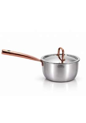 COOKAID Triply Stainless Steel Saucepan with Lid | 1.75 L | 1.8 Qt | 16 cm | 6.3 Inch | Induction Compatible | Rust Resistant
