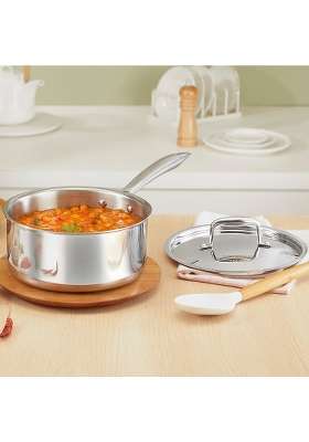 Borosil Cookfresh Triply Stainless Steel Straight Shape Sauce Pan with Lid | 20 cm | 7.9 Inch | Induction Compatible | Dishwasher Safe | Food Safe