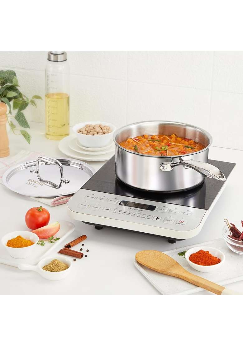 Borosil Cookfresh Triply Stainless Steel Straight Shape Sauce Pan with Lid | 20 cm | 7.9 Inch | Induction Compatible | Dishwasher Safe | Food Safe - Indya