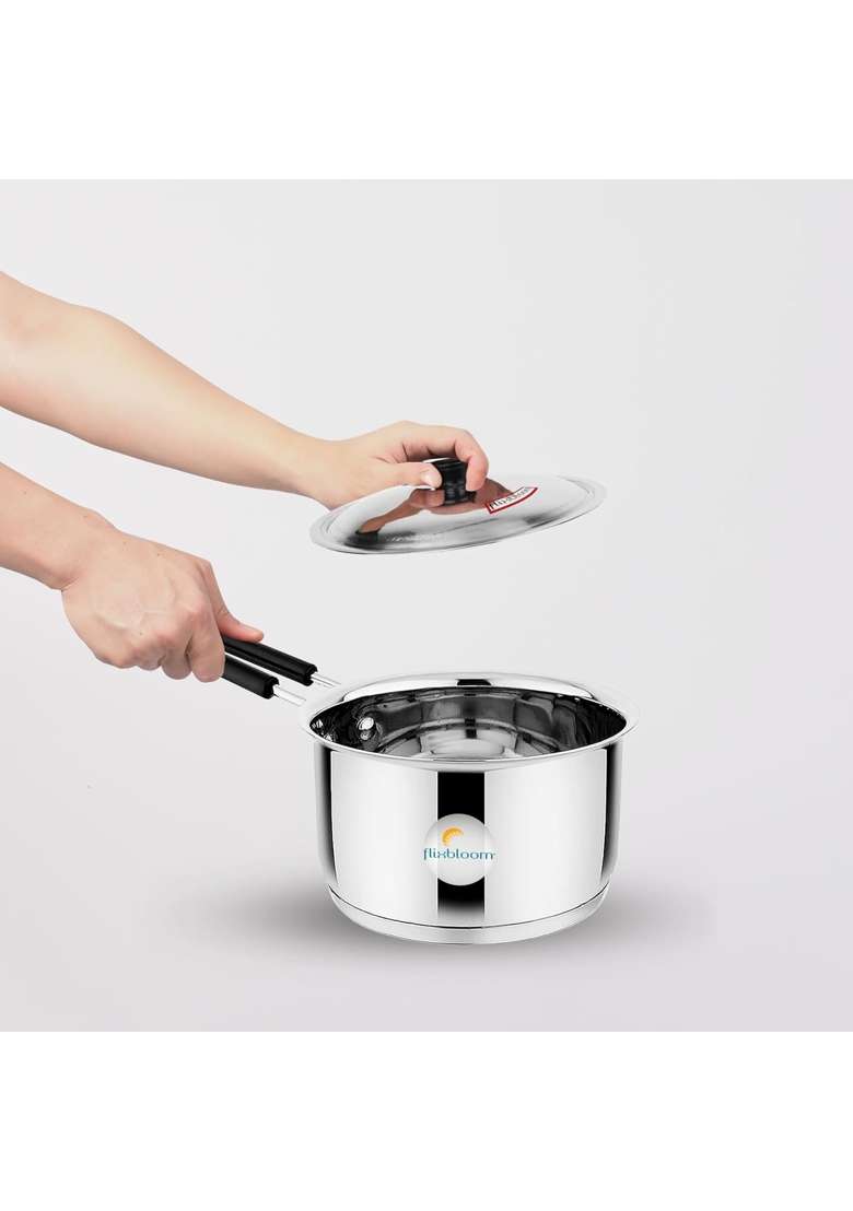 FLIXBLOOM Exclusive Stainless Steel TRIPLY-Sandwich Bottom Deep Cooking Utensil Kitchen | 4 L | 4.2 Qt | Induction Compatible - Indya