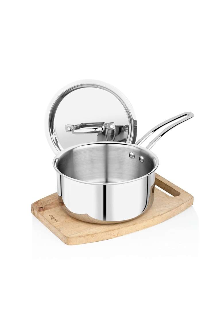 Tosaa Stainless Steel Triply Sauce Pan with Lid | 1.2 L | 1.3 Qt | 16 cm | 6.3 Inch | Induction Compatible | Dishwasher Safe - Indya