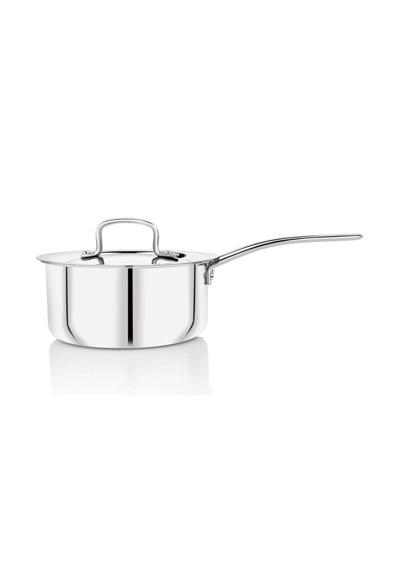 Tosaa Stainless Steel Triply Sauce Pan with Lid | 1.2 L | 1.3 Qt | 16 cm | 6.3 Inch | Induction Compatible | Dishwasher Safe - Indya