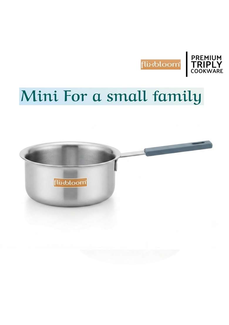 FLIXBLOOM Special Kitchen Triply Stainless Steel Induction Base Cookware Saucepan | 400 ml | 13.5 fl oz | 12 cm | 4.7 Inch - Indya