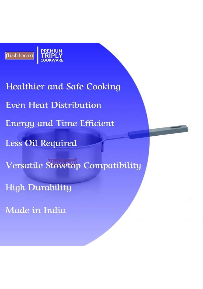 FLIXBLOOM Special Kitchen Triply Stainless Steel Induction Base Cookware Saucepan | 400 ml | 13.5 fl oz | 12 cm | 4.7 Inch - Indya