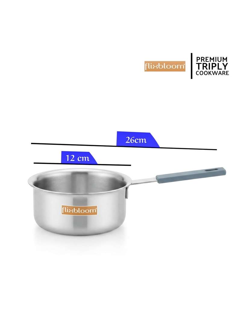 FLIXBLOOM Special Kitchen Triply Stainless Steel Induction Base Cookware Saucepan | 400 ml | 13.5 fl oz | 12 cm | 4.7 Inch - Indya