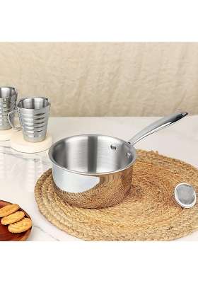 Chakmak Trident Triply Saucepan with Heat Proof Handle | 1.5 L | 1.6 Qt | 14 cm | 5.5 Inch | Induction Compatible