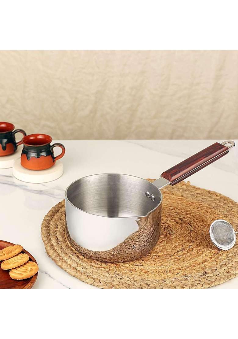 Chakmak Iroko Triply Stainless Steel Saucepan Without Lid | 1.5 L | 1.6 Qt | 16 cm | 6.3 Inch | Induction Compatible - Indya
