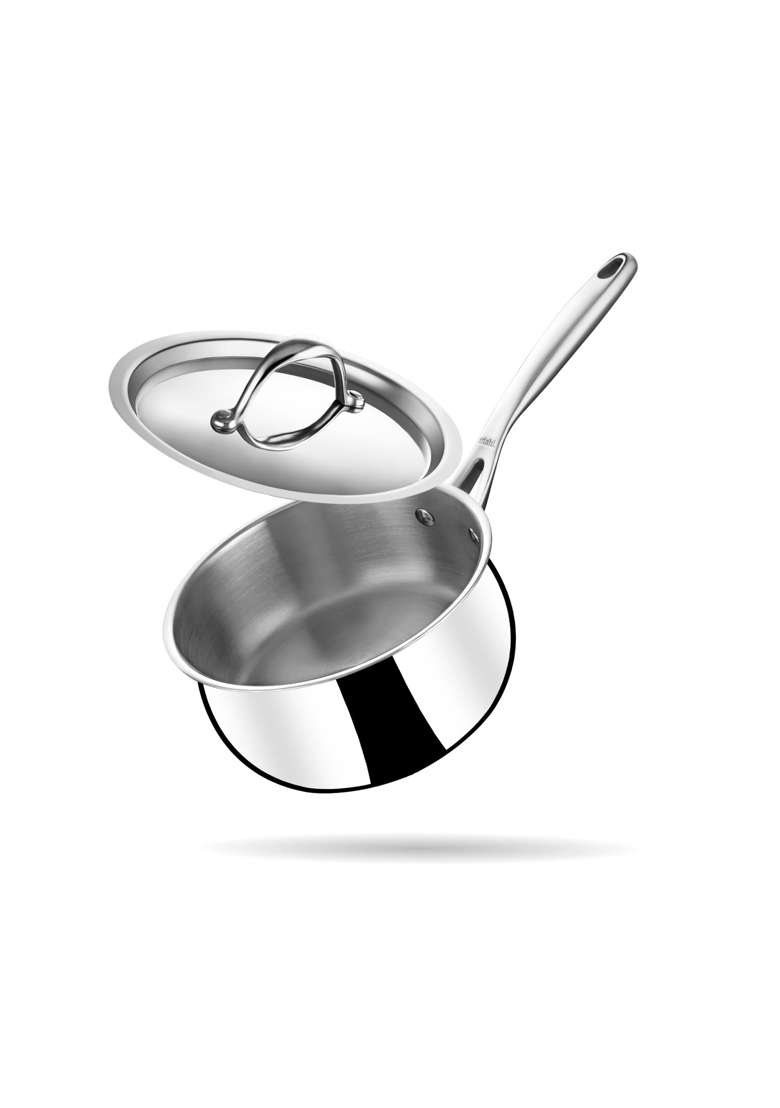 Stahl Artisan Triply Stainless Steel Belly Sauce Pan with Lid | 1.6 L | 1.7 Qt | 16 cm | 6.3 Inch | Induction Compatible - Indya