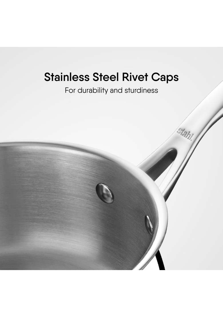 Stahl Artisan Triply Stainless Steel Belly Sauce Pan with Lid | 1.6 L | 1.7 Qt | 16 cm | 6.3 Inch | Induction Compatible - Indya