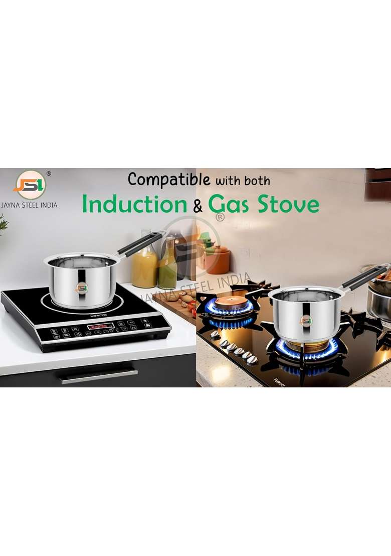 JSI Stainless Steel Tea Pan Saucepan Milk Pan | 2 L | 2.1 Qt | 17 cm | 6.7 Inch | Induction Compatible - Indya