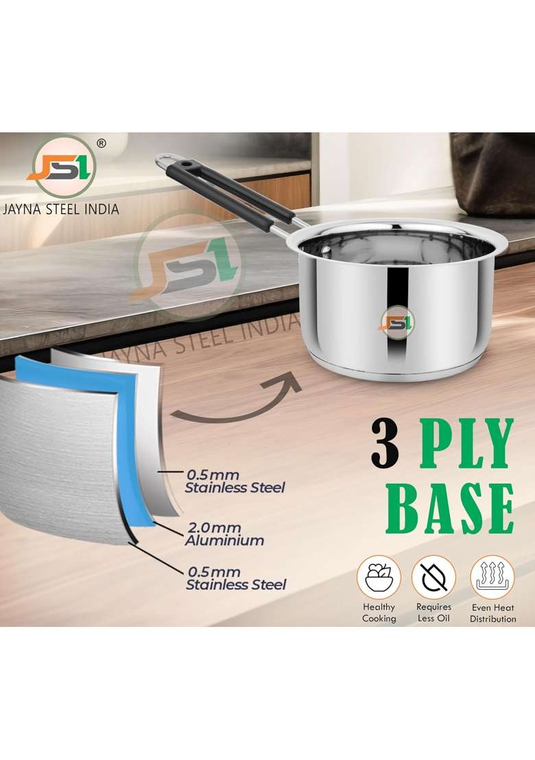 JSI Stainless Steel Tea Pan Saucepan Milk Pan | 2 L | 2.1 Qt | 17 cm | 6.7 Inch | Induction Compatible - Indya