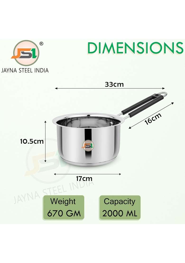 JSI Stainless Steel Tea Pan Saucepan Milk Pan | 2 L | 2.1 Qt | 17 cm | 6.7 Inch | Induction Compatible - Indya