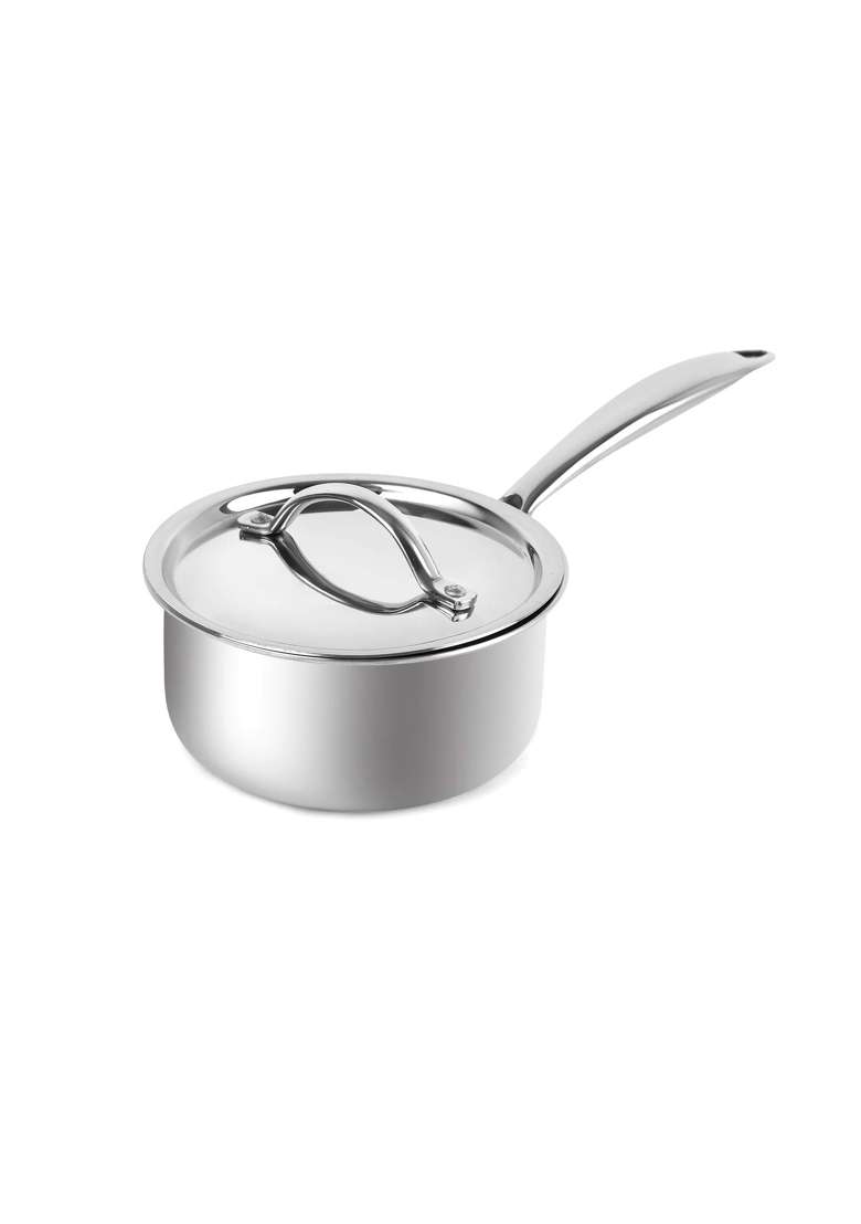 CELLO Induction Base Tri-Ply Sauce Pan with Stainless Steel Lid | 1.6 L | 1.7 Qt | 16 cm | 6.3 Inch - Indya