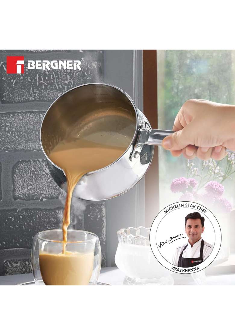 BERGNER BE Essentials Triply | 1.5 L | 1.6 Qt | 14 cm | 5.5 Inch | Induction Compatible | Food Safe - Indya